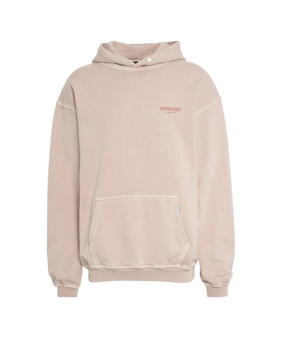 Represent Beige Oversized Hoodie With Snap-Button Hood And Logo