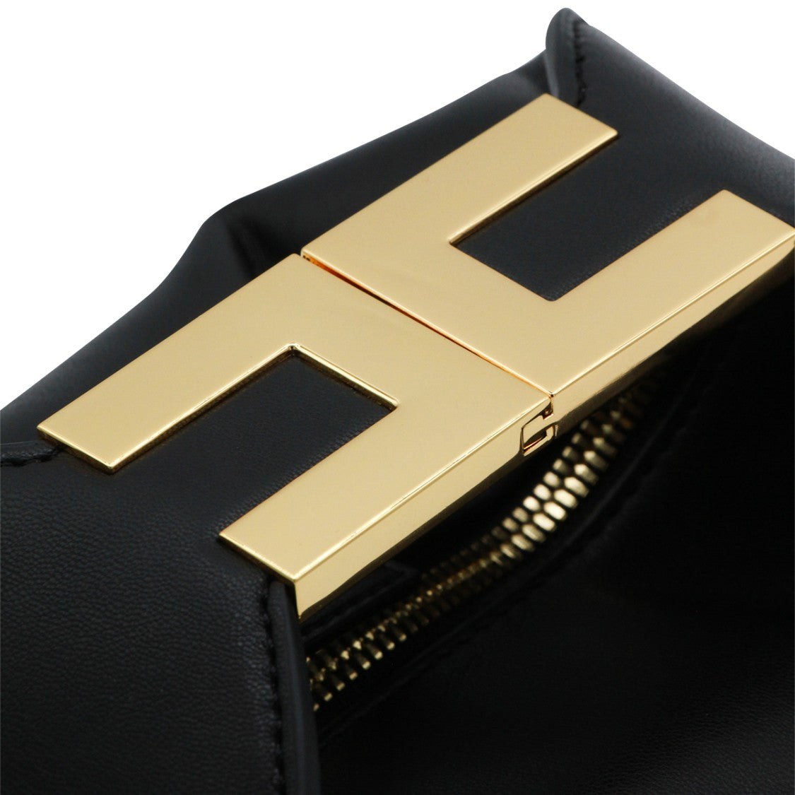 Elisabetta Franchi Black Hobo Clutch With Iconic Gold Hardware