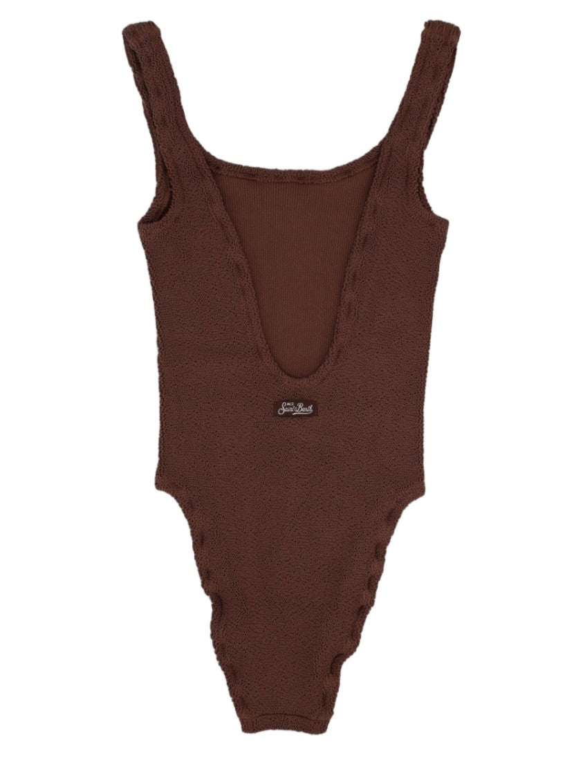 Mc2 Saint Barth Textured One-Piece Swimwear With Scoop Neckline And High-Cut Legs