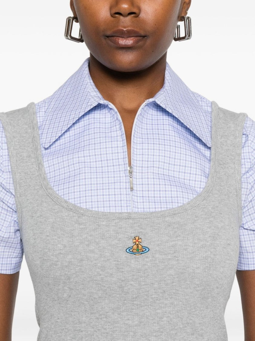 Vivienne Westwood Grey Ribbed Orb Embroidery Cotton Top