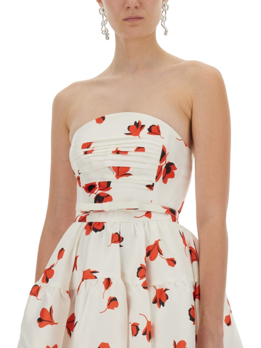 Self-Portrait Floral-Print Midi Dress With Fitted Bodice