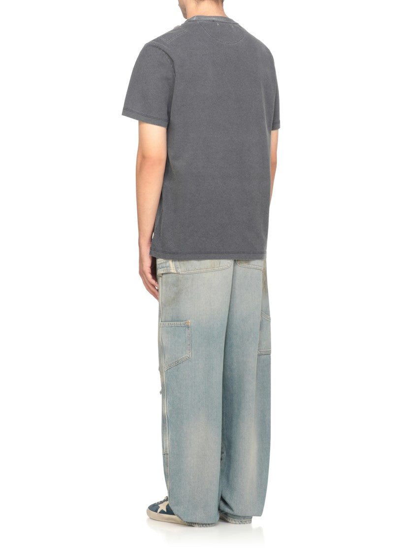 Golden Goose Dark Blue Cotton T-Shirt With Contrasting Logo