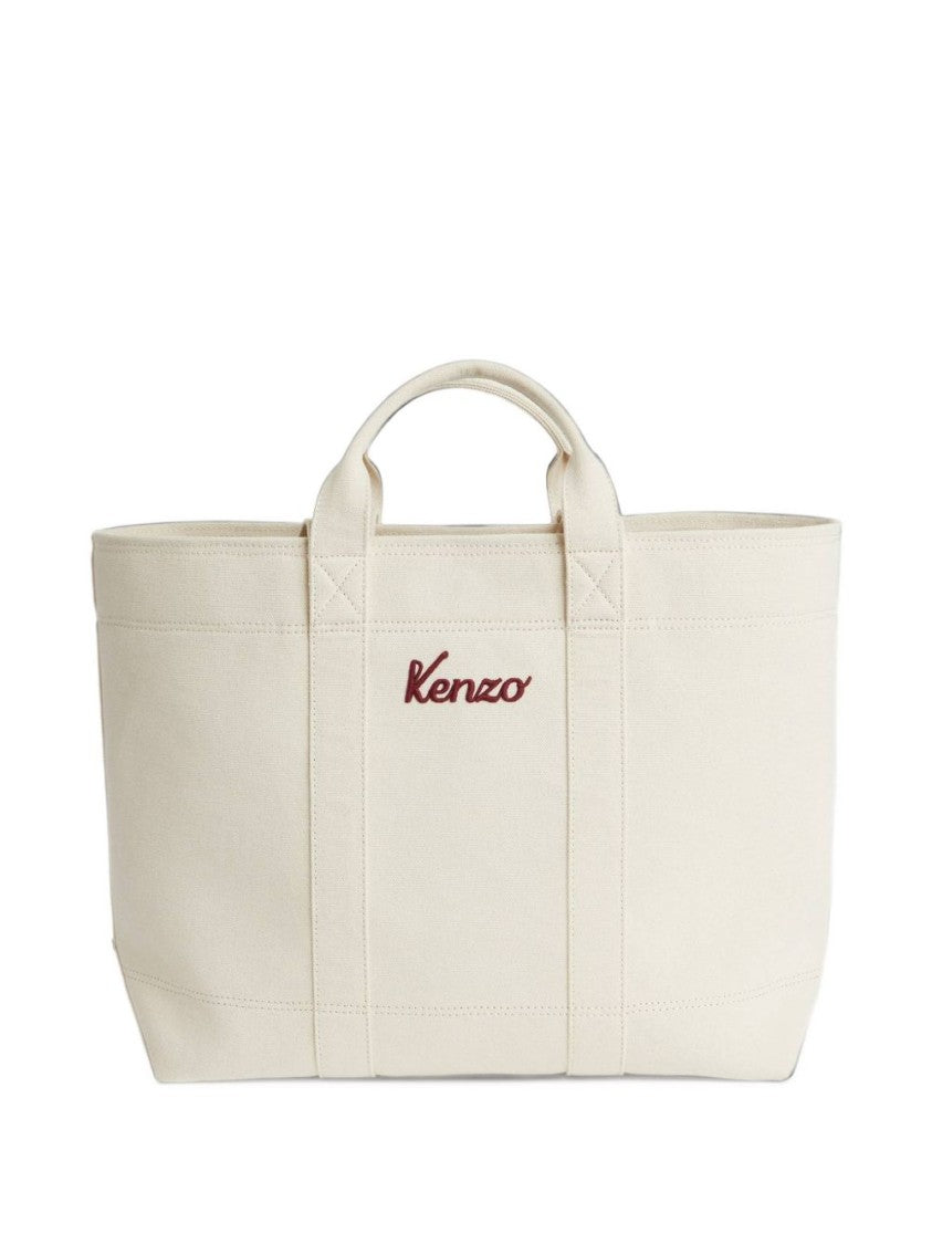 Kenzo Spacious Cotton Tote Bag With Eiffel Tower Embroidery