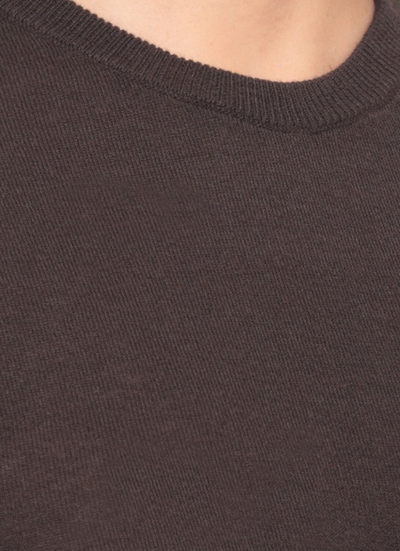 Panicale Brown Round-Neck Elastic Ribbed Cashmere Sweater