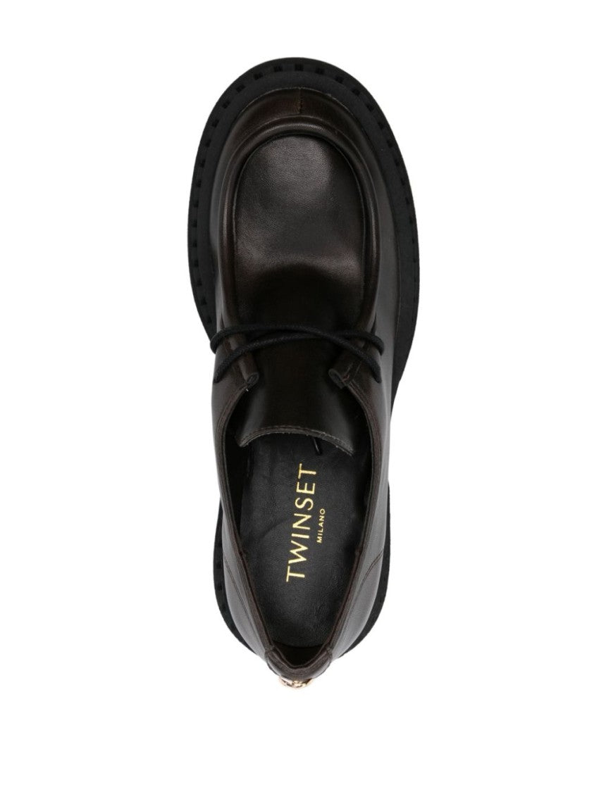 Twin-Set Brown Lace-Up Loafers With Distinctive Design