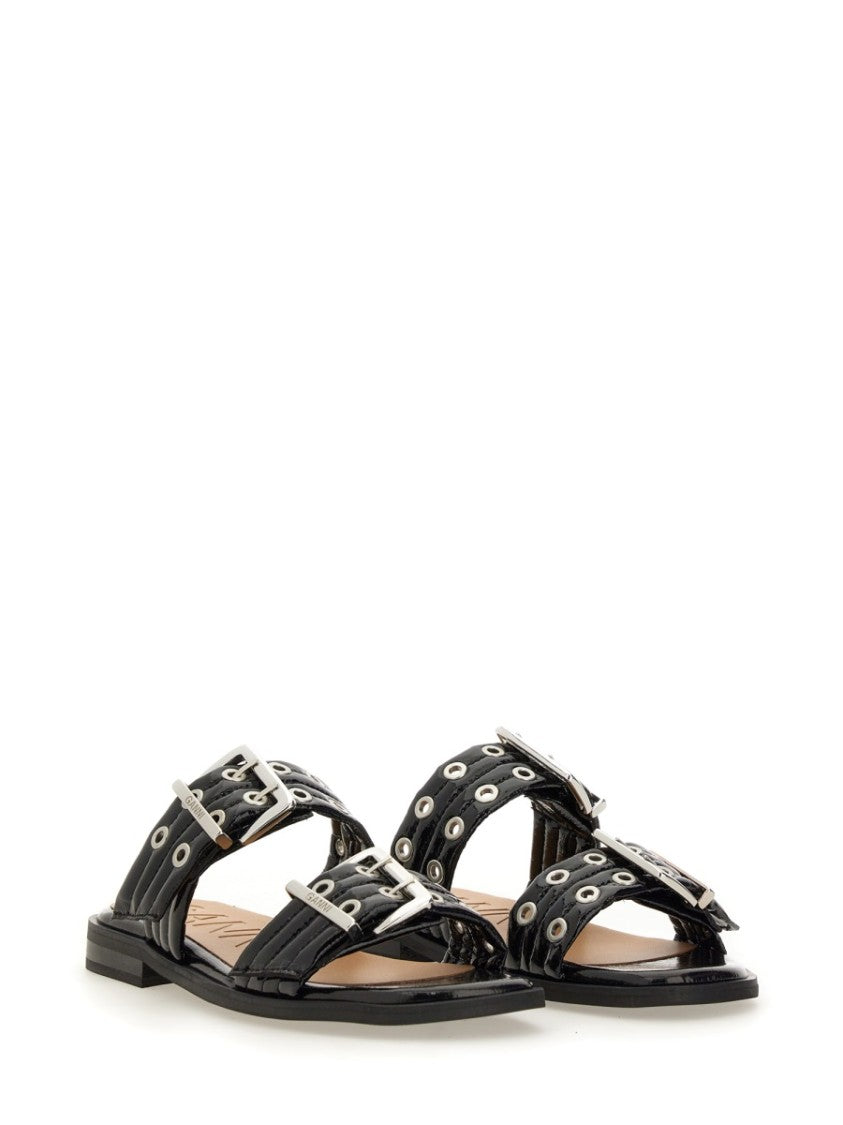 Ganni Glossy Finish Edgy Hardware Sandals