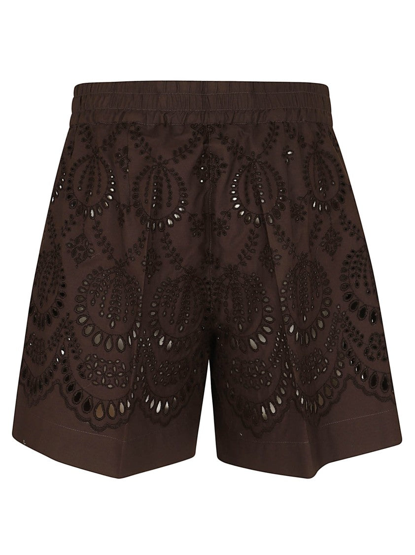 Parosh Broderie Anglaise Brown Shorts With Drawstring Waist