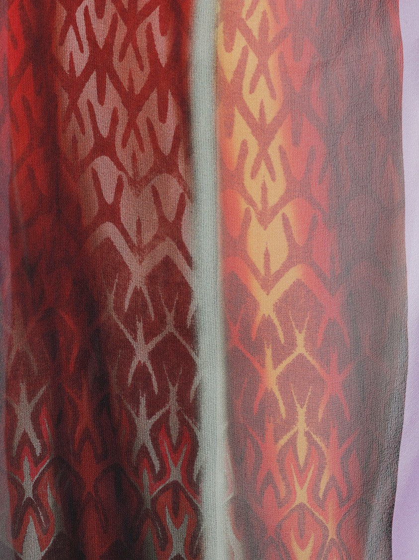 Missoni Flowing Silk Dressing Gown With Multicolored Pattern And Lilac Trim