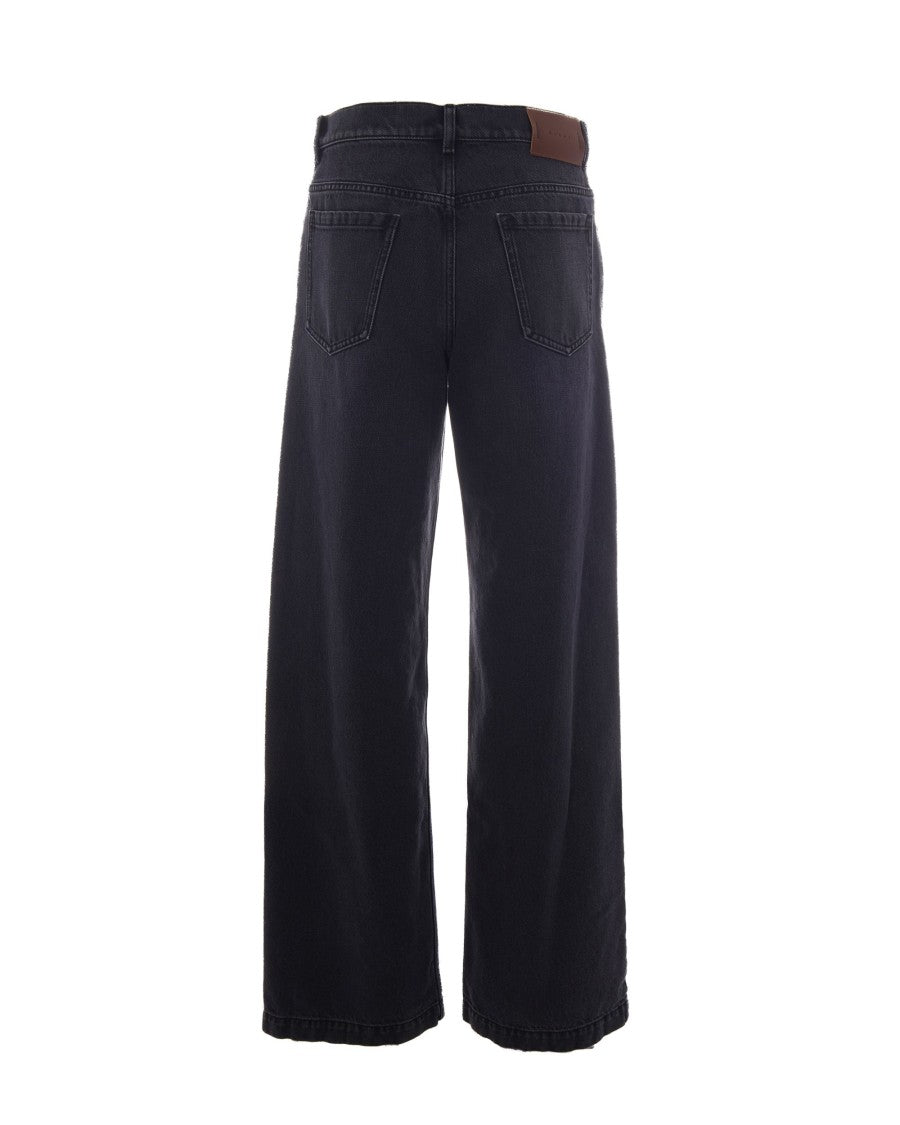 Marni High-Waisted Wide-Leg Jeans With Frayed Hem And Leather Detailing