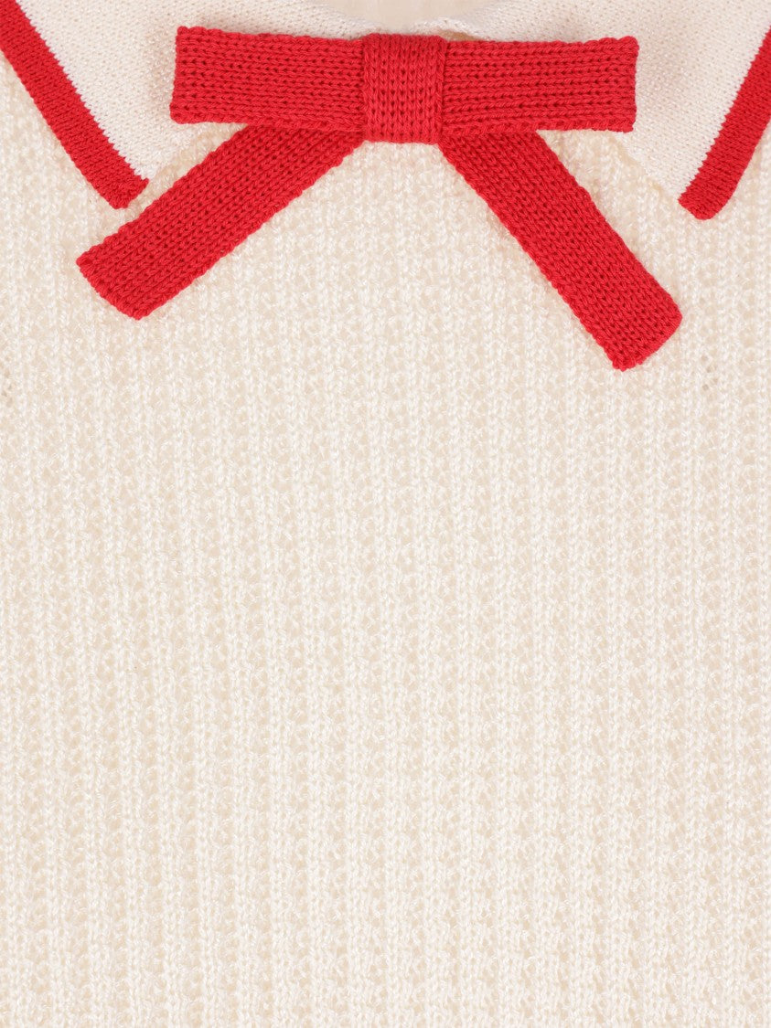Valentino Ribbed Short-Sleeved Knit Bow Detail Top