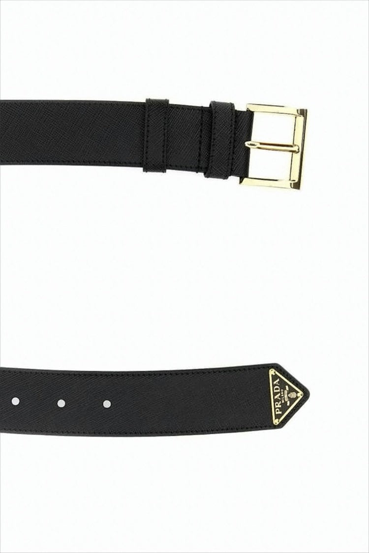 Prada Textured Leather Belt With Polished Gold-Tone Buckle