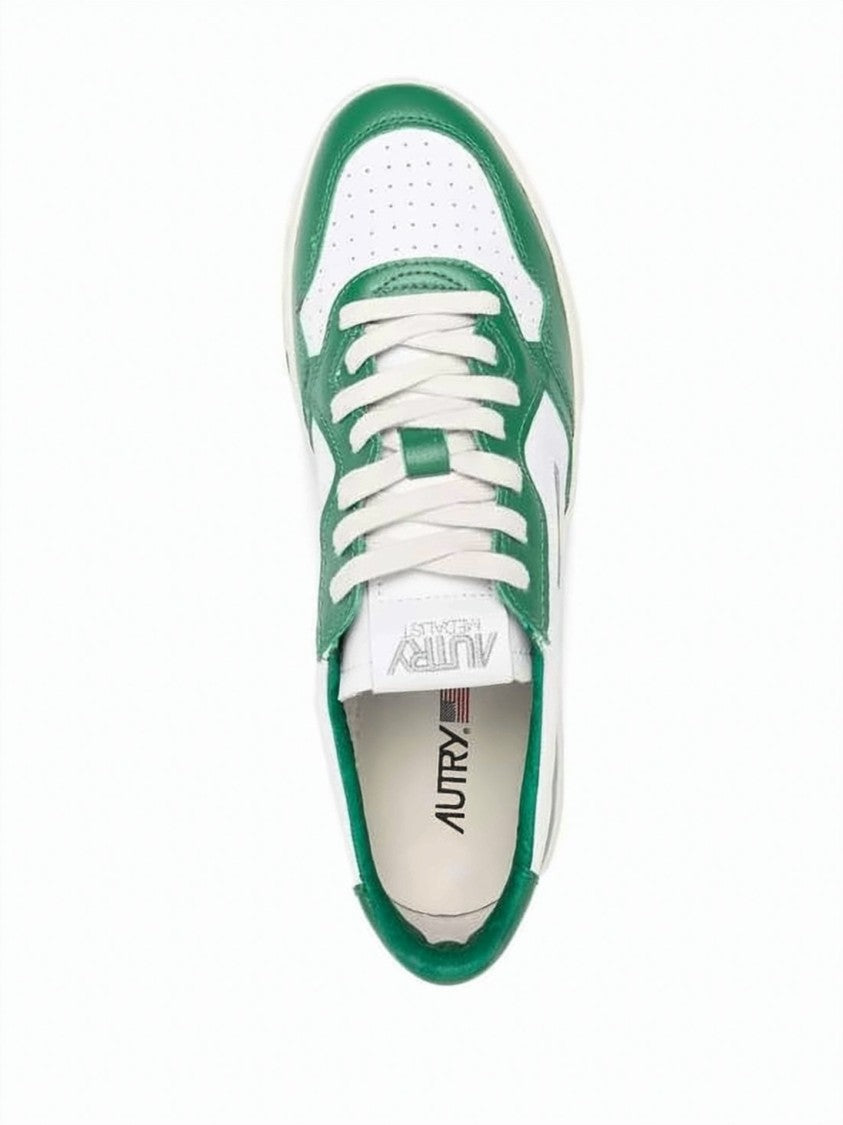 Autry Low-Top Sneakers With Green Leather Overlays And Cream Midsole