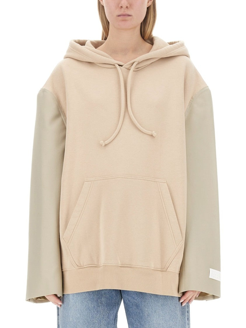 Mm6 By Maison Margiela Oversized Hooded Sweatshirt With Contrasting Sleeves