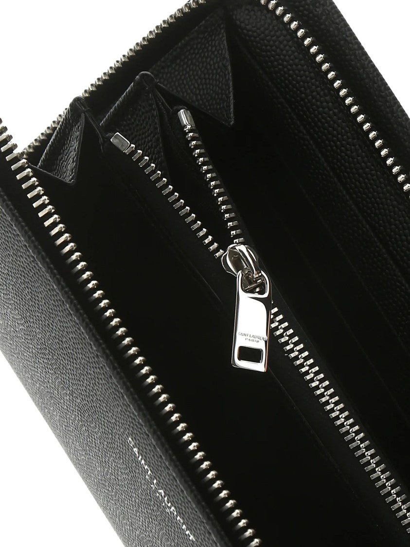Saint Laurent Grain De Poudre Leather Wallet With Zip-Around Closure