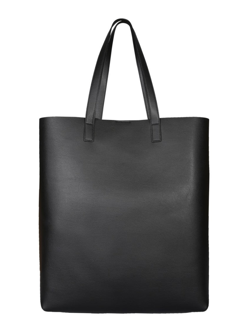 Saint Laurent Structured Black Calf Leather Borsa Shopping Tote