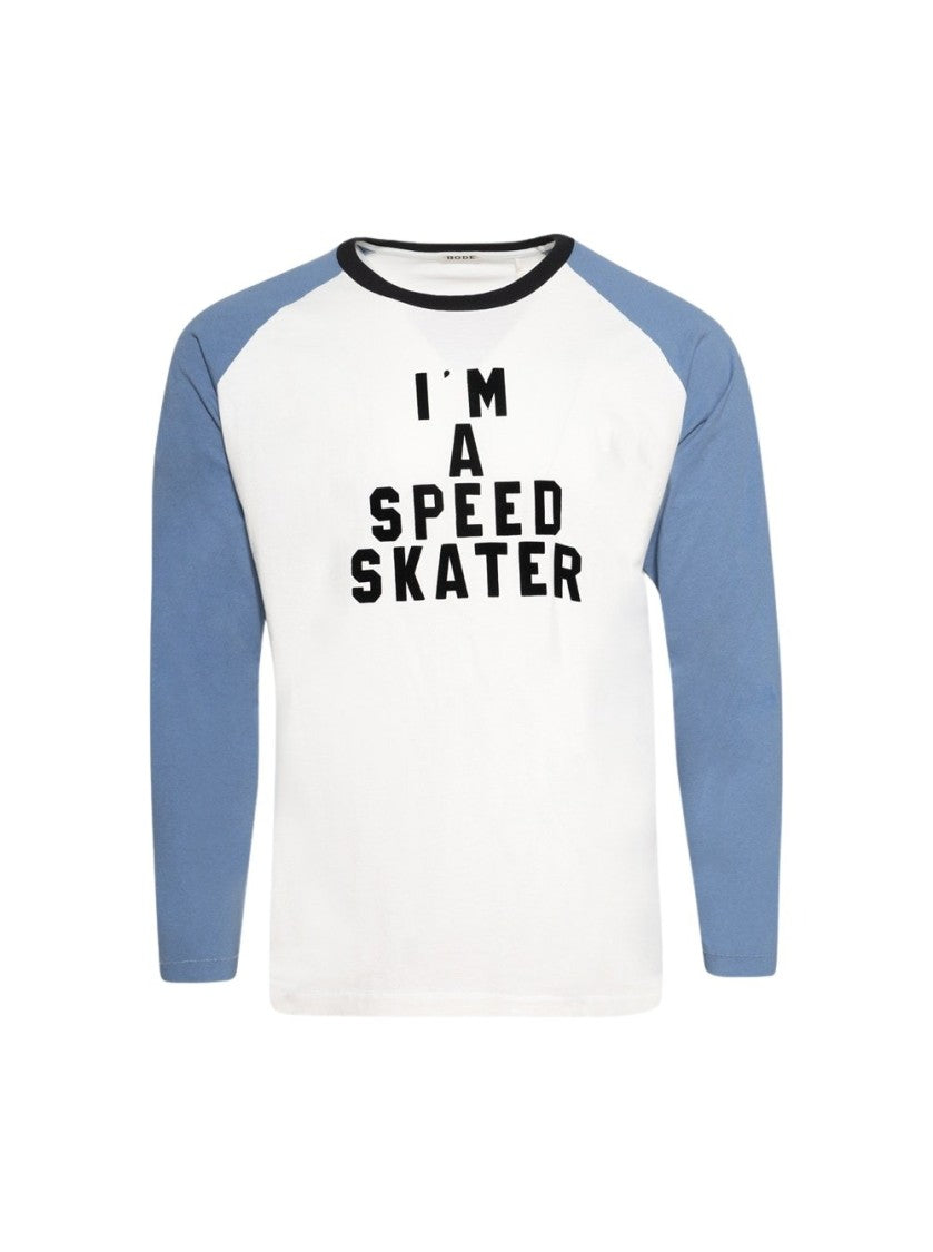 Bode Long Sleeve Skater Tee Blue And Cream