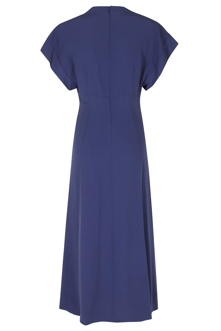 Alberta Ferretti Blue Enver Satin V-Neck Draped Viscose Dress