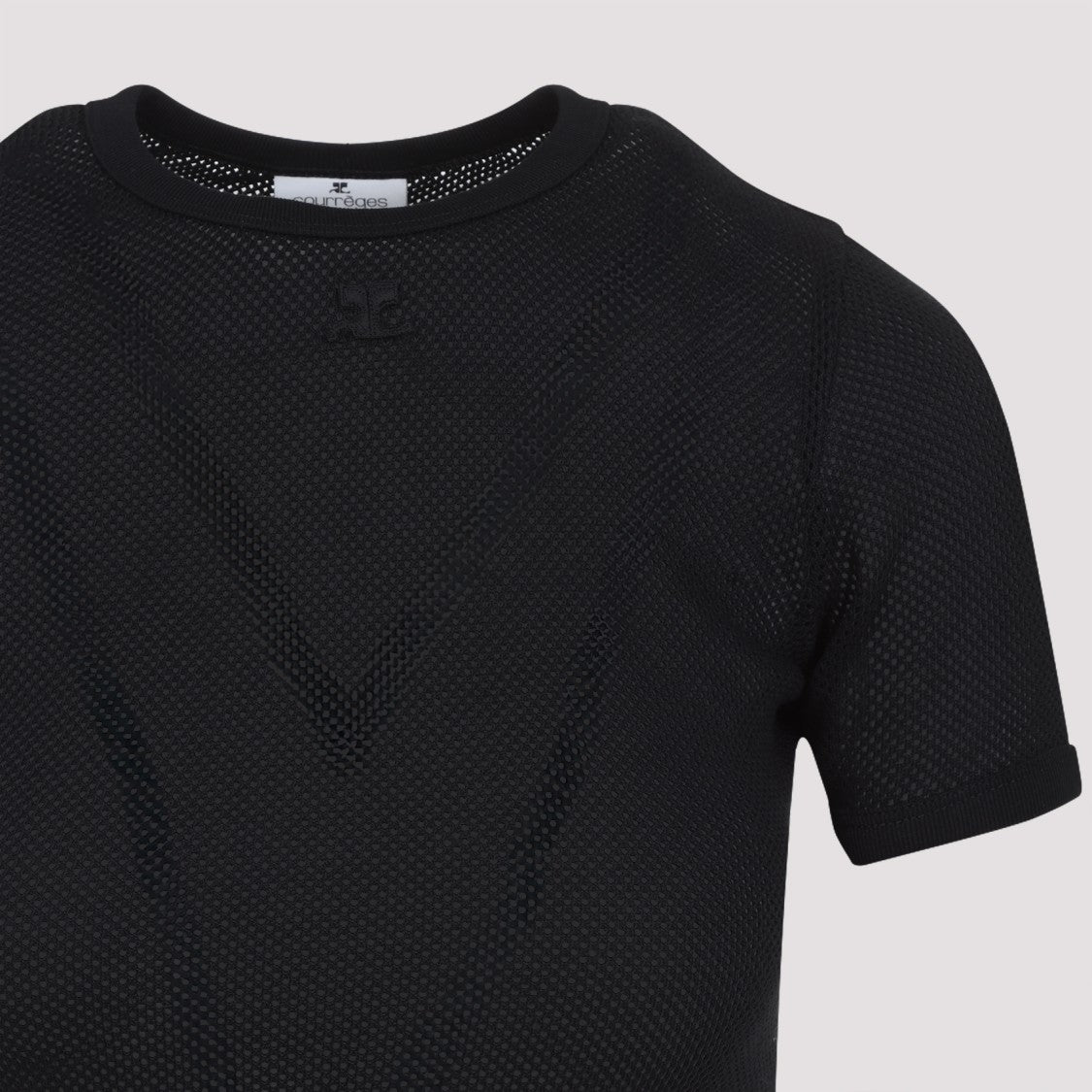 Courrèges Textured Mesh Black Short-Sleeved Top