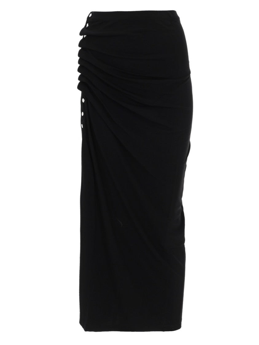 Rabanne Jupe Viscose Button Ruched Midi Skirt