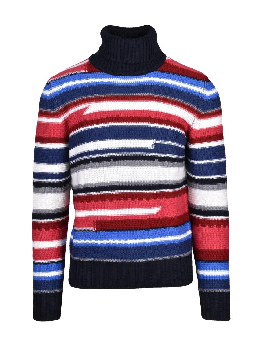 Kangra High Neck Multicolor Stripe Sweater Crafted From Extrafine Merino Wool