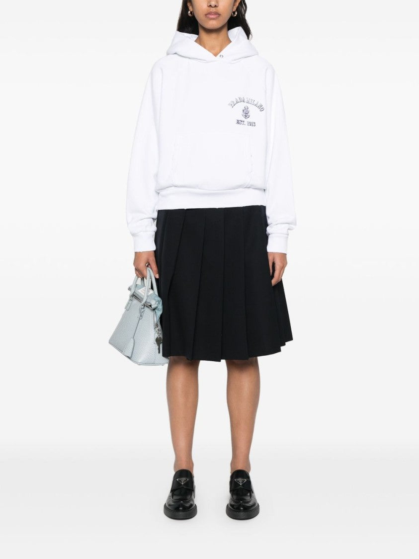 Prada Relaxed Fit White Hoodie With Embroidered Brand Detail