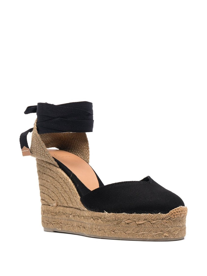 Castaner Black Wedge Sandals With Ribbon Closure