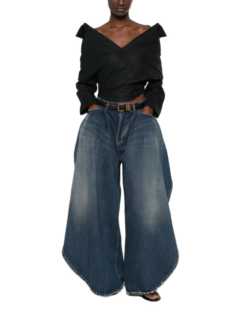 Balenciaga Black Off-Shoulder Asymmetric Knot Shirt