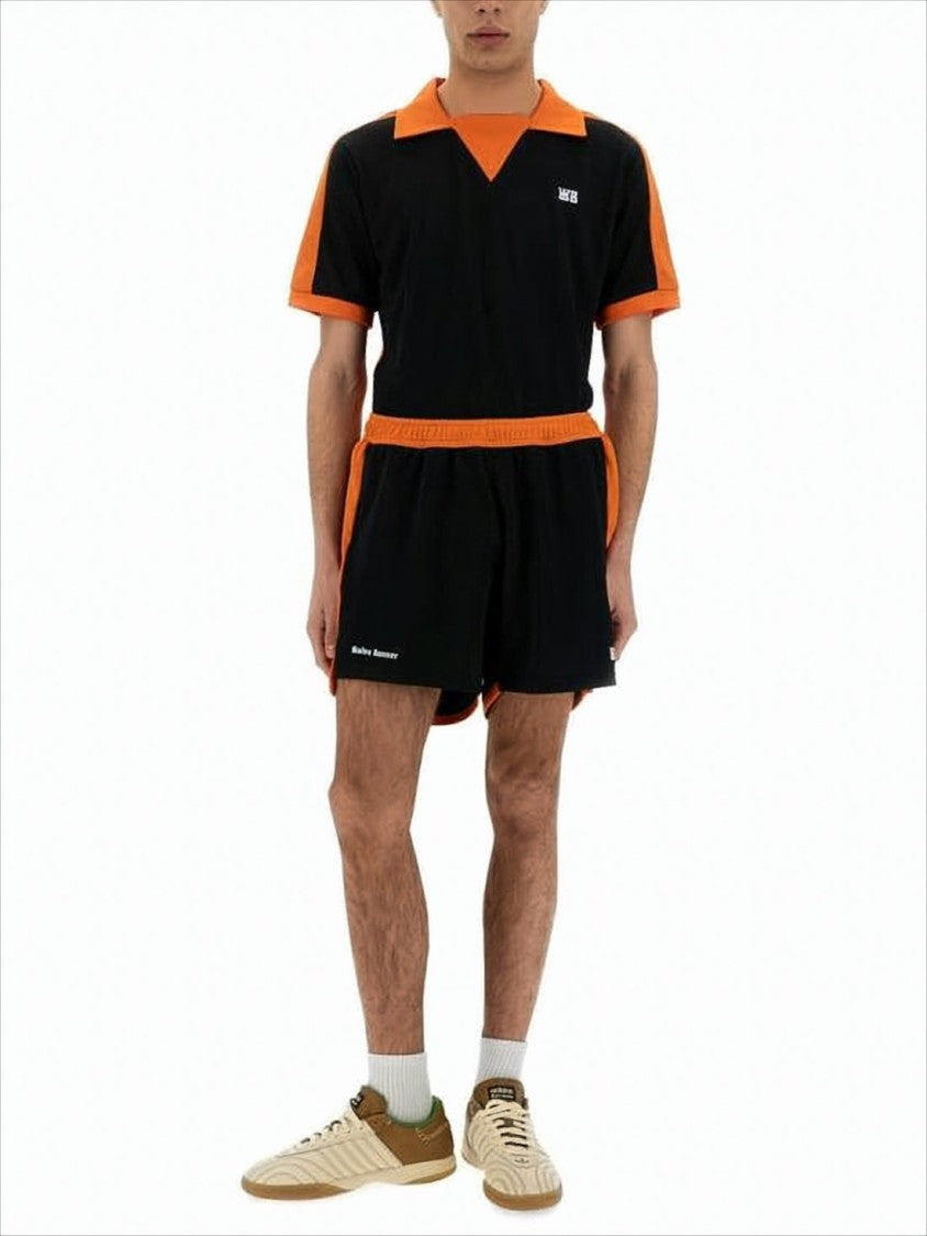 Wales Bonner Relaxed Fit Black Polo Shirt With Orange Accents