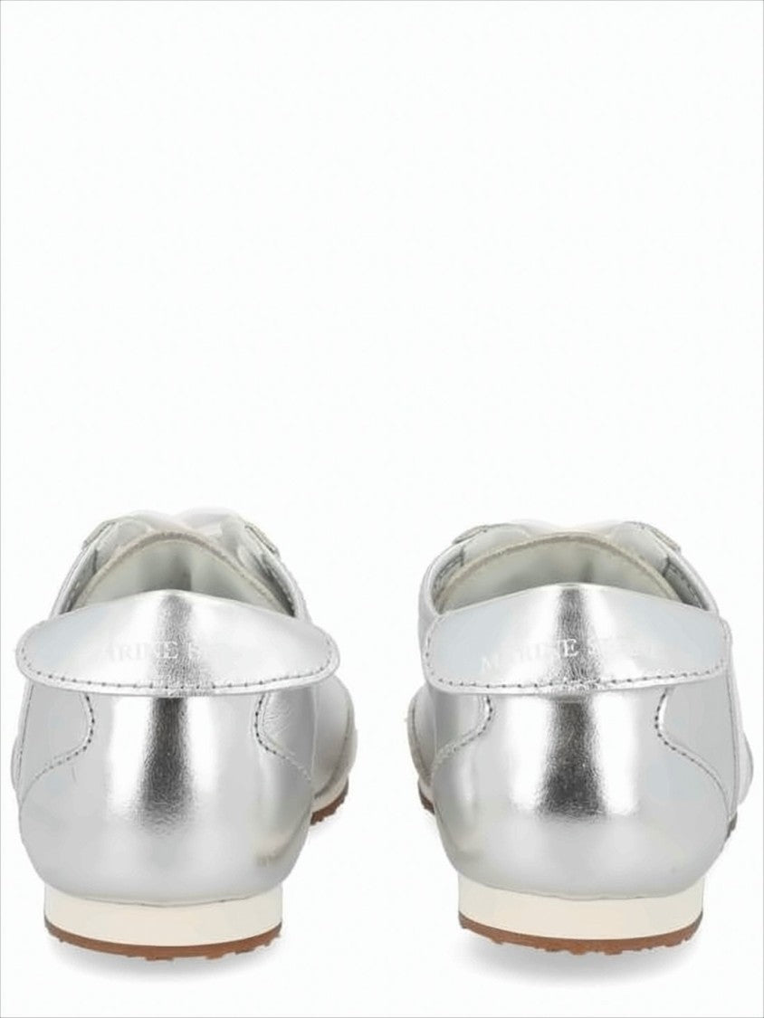 Marine Serre Metallic Silver Leather Sneakers With Crescent Accent