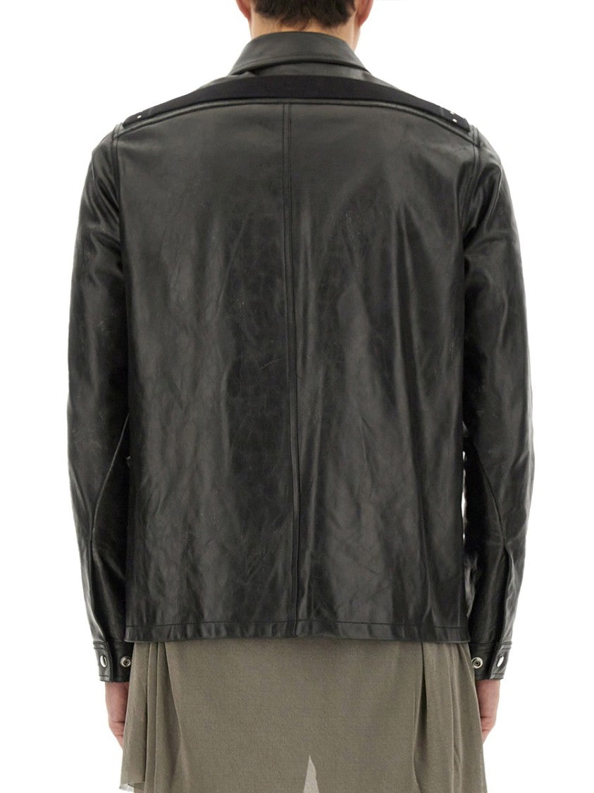 Rick Owens Calf Leather Bauhaus Jacket With Classic Collar
