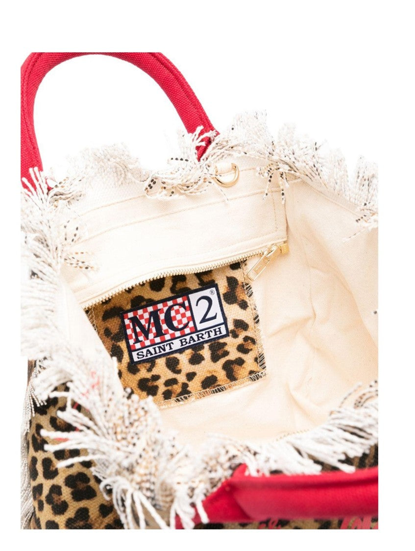 Mc2 Saint Barth Leopard Print Tote Bag With Fringed Edges