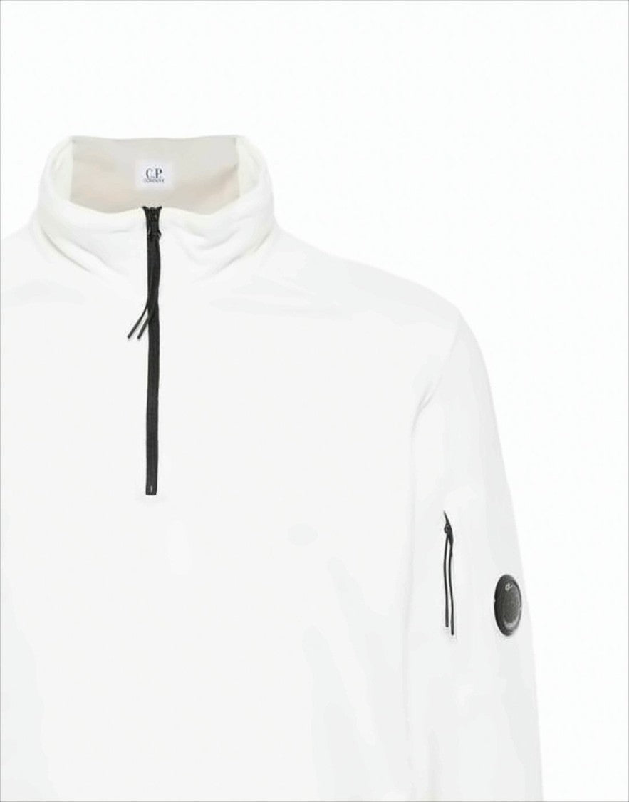 C.P. Company Half-Zip White Turtleneck With Ribbed Details And Signature Patch