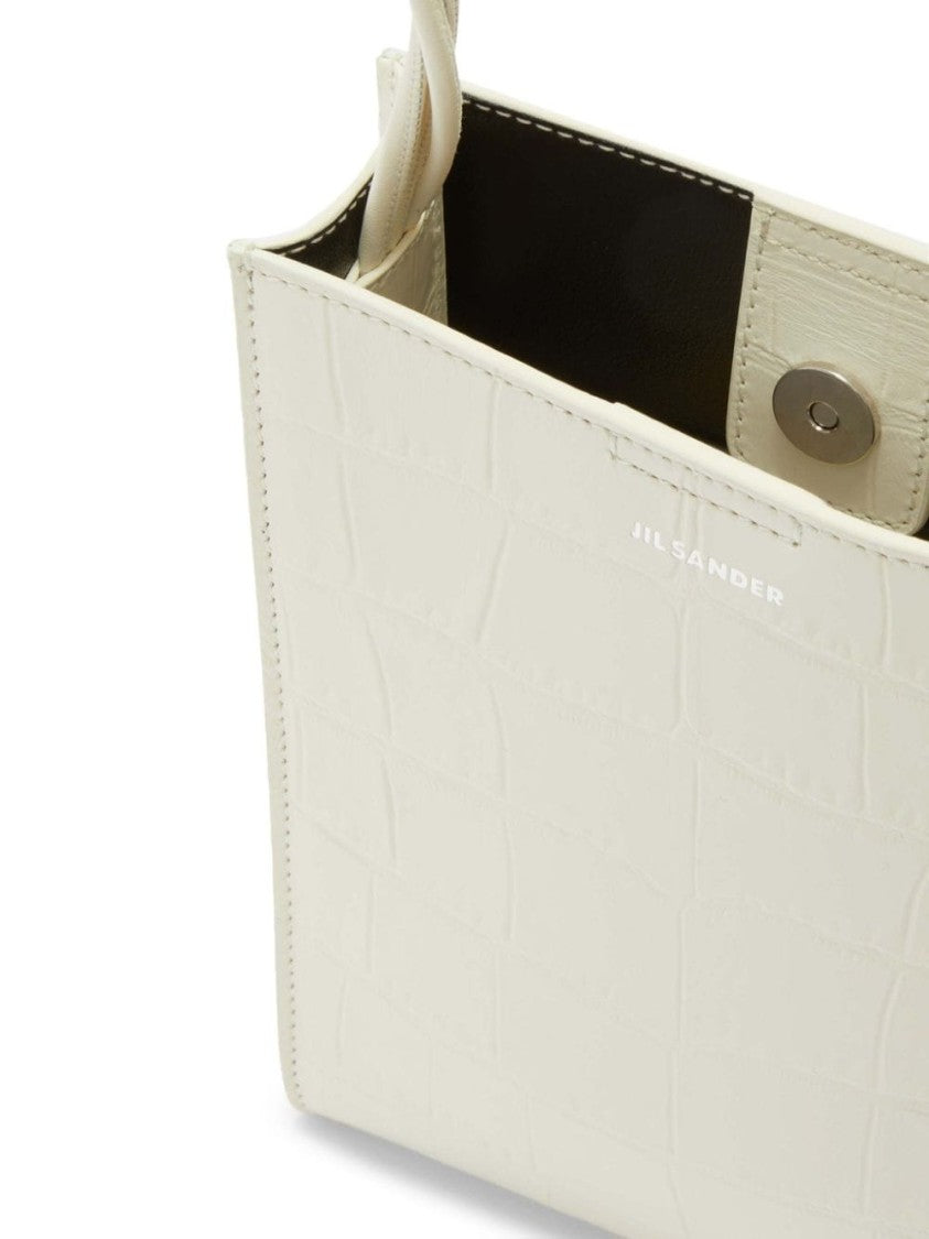 Jil Sander White Embossed Crocodile Effect Shoulder Bag