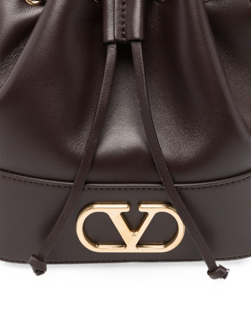 Valentino Garavani Brown Smooth Leather Chain Strap Bucket Bag