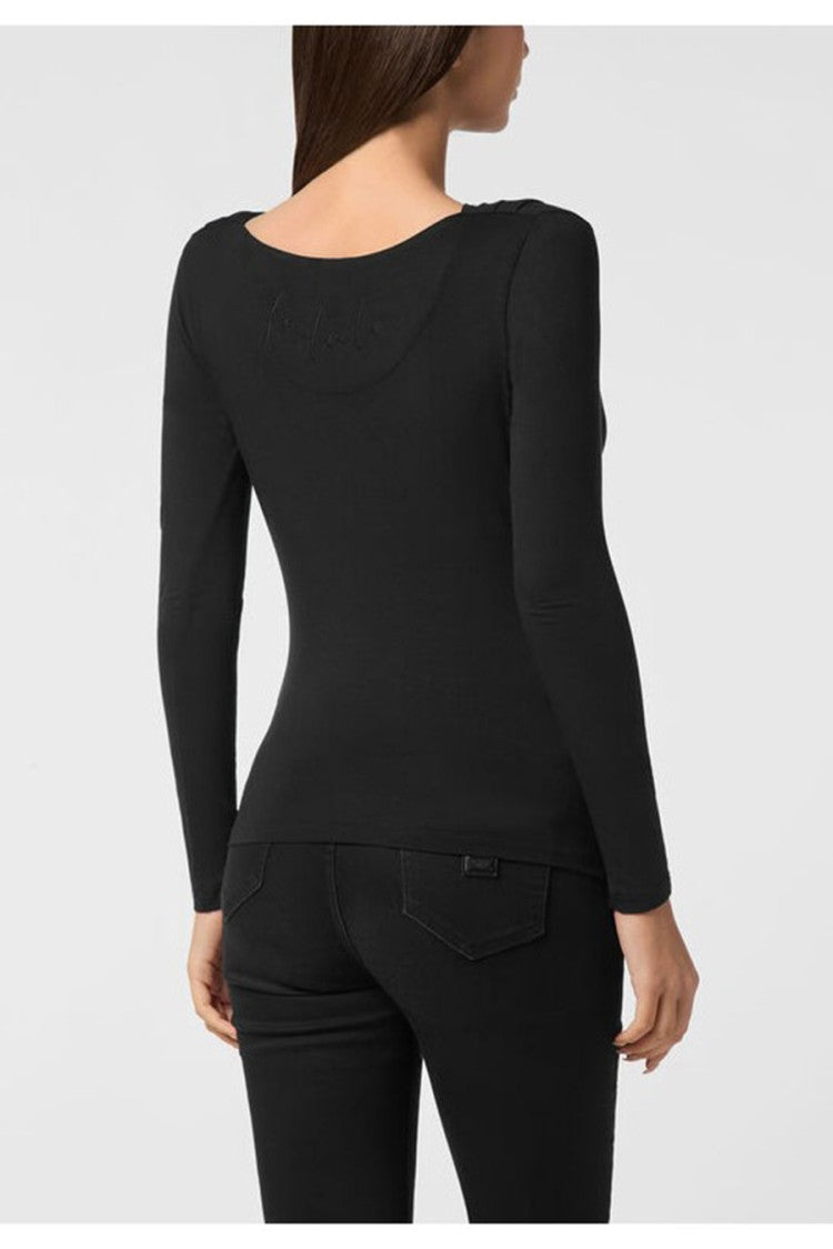 Philipp Plein Black Modal Cowl-Neck Long-Sleeve Top