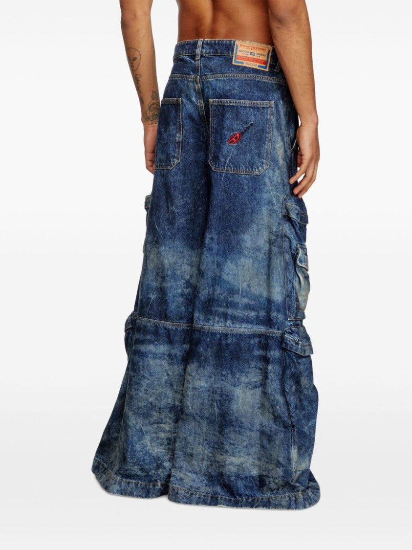 Diesel Wide-Leg Indigo Blue Cargo Trousers
