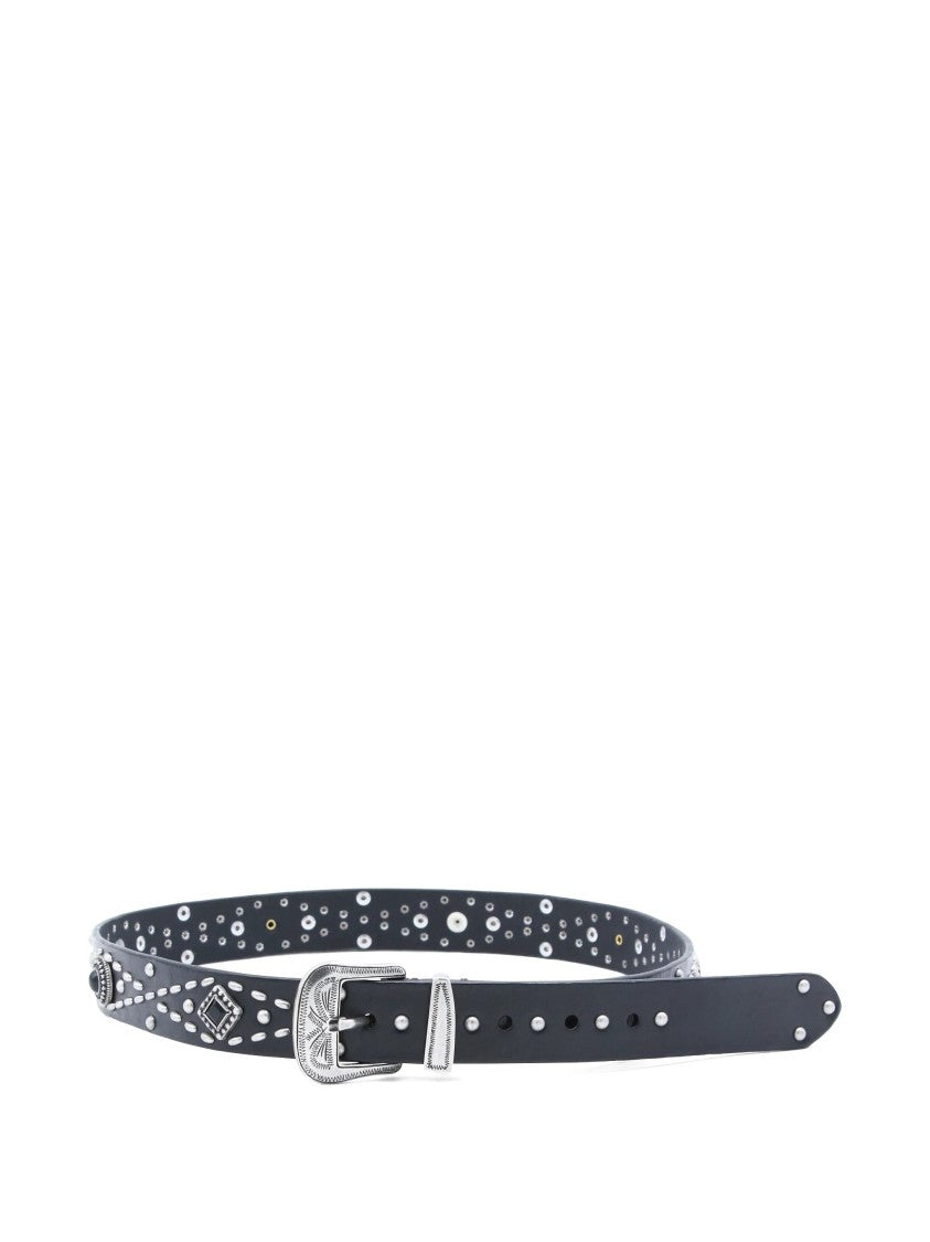 Golden Goose Black Leather Studded Vintage Metal Belt