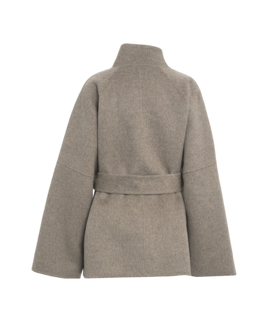 Viktoria Chan Wool Coat With Asymmetrical Wrap Closure And Matching Belt
