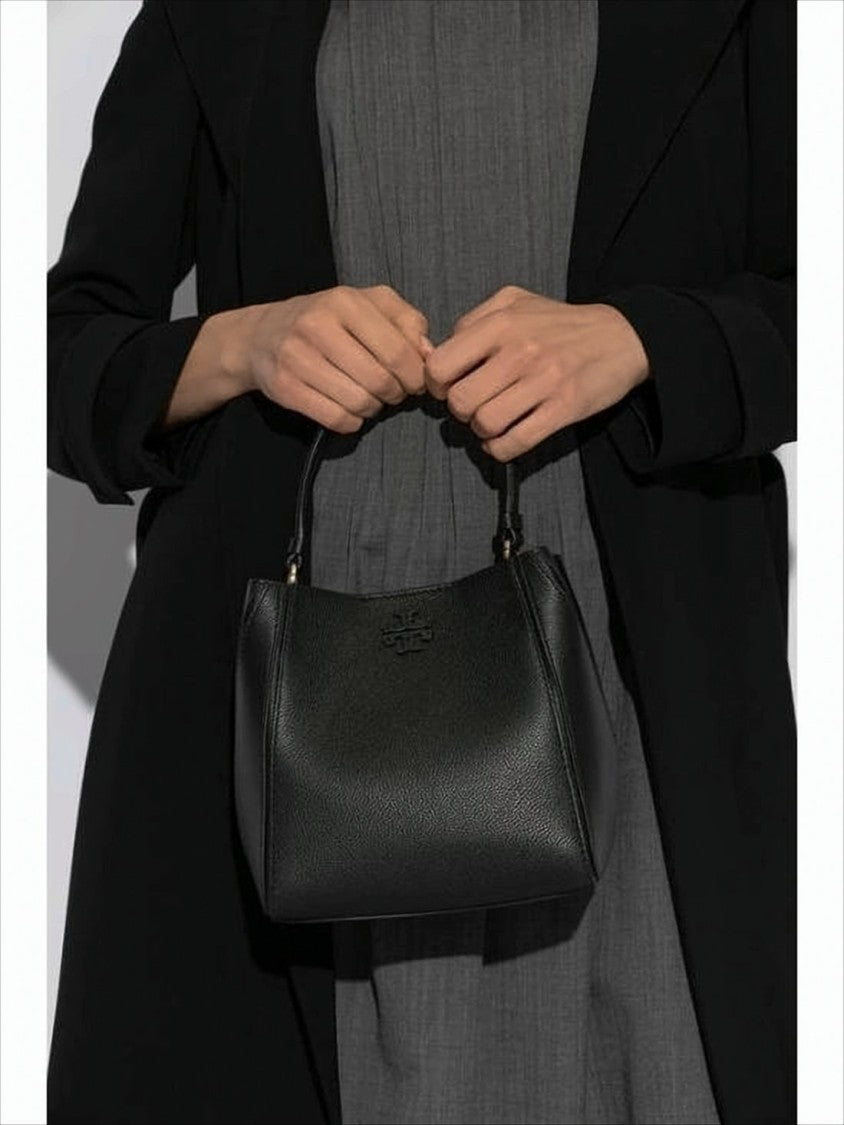 Tory Burch Structured Black Leather Tote Bag