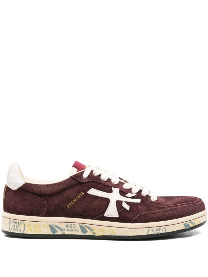 Premiata Burgundy Suede Sneakers With Vintage-Inspired Accents
