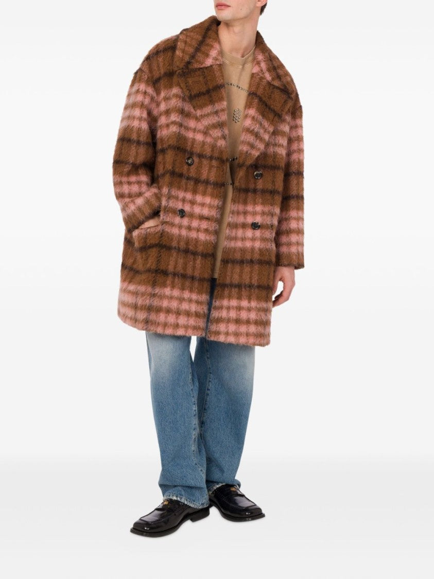 Moschino Brown Checked Oversized Coat