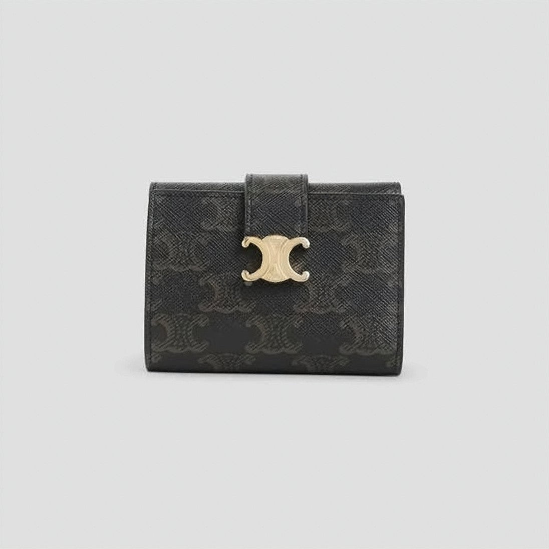 Celine Compact Monogram Canvas Wallet With Gold-Tone Clasp