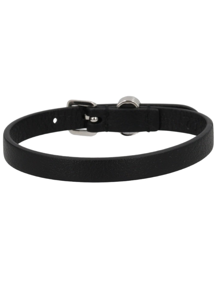 Valentino Garavani Ovalette Slim Black Calf Leather Bracelet