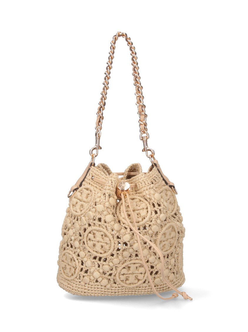 Tory Burch T Monogram Medium Bucket Bag – Beige