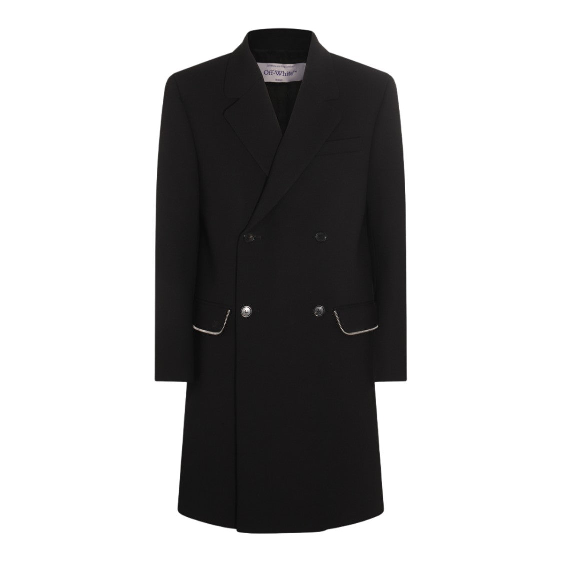 Off-White Double-Breasted Structured Coat With Classic Lapel And Zipper Detail
