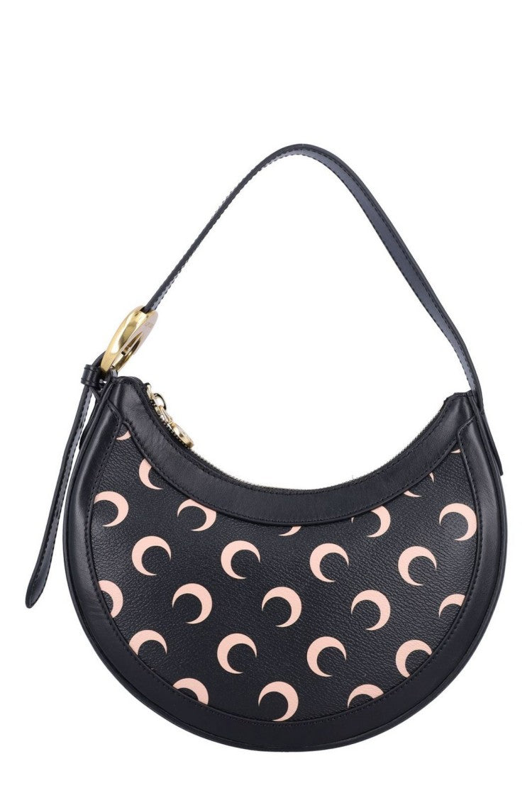 Marine Serre Crescent-Shaped Black Leather Shoulder Bag
