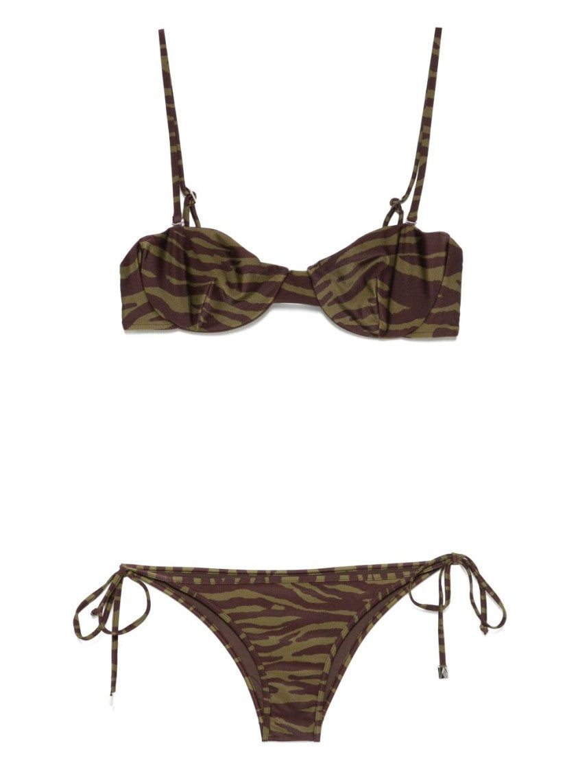 The Attico Tiger Stripe Bikini In Green And Brown