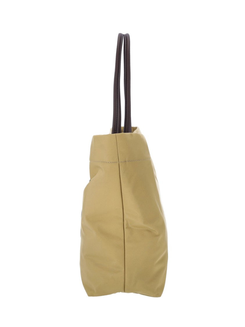 Tory Burch Ella Twist Beige Fabric Tote Bag With Contrast Patch