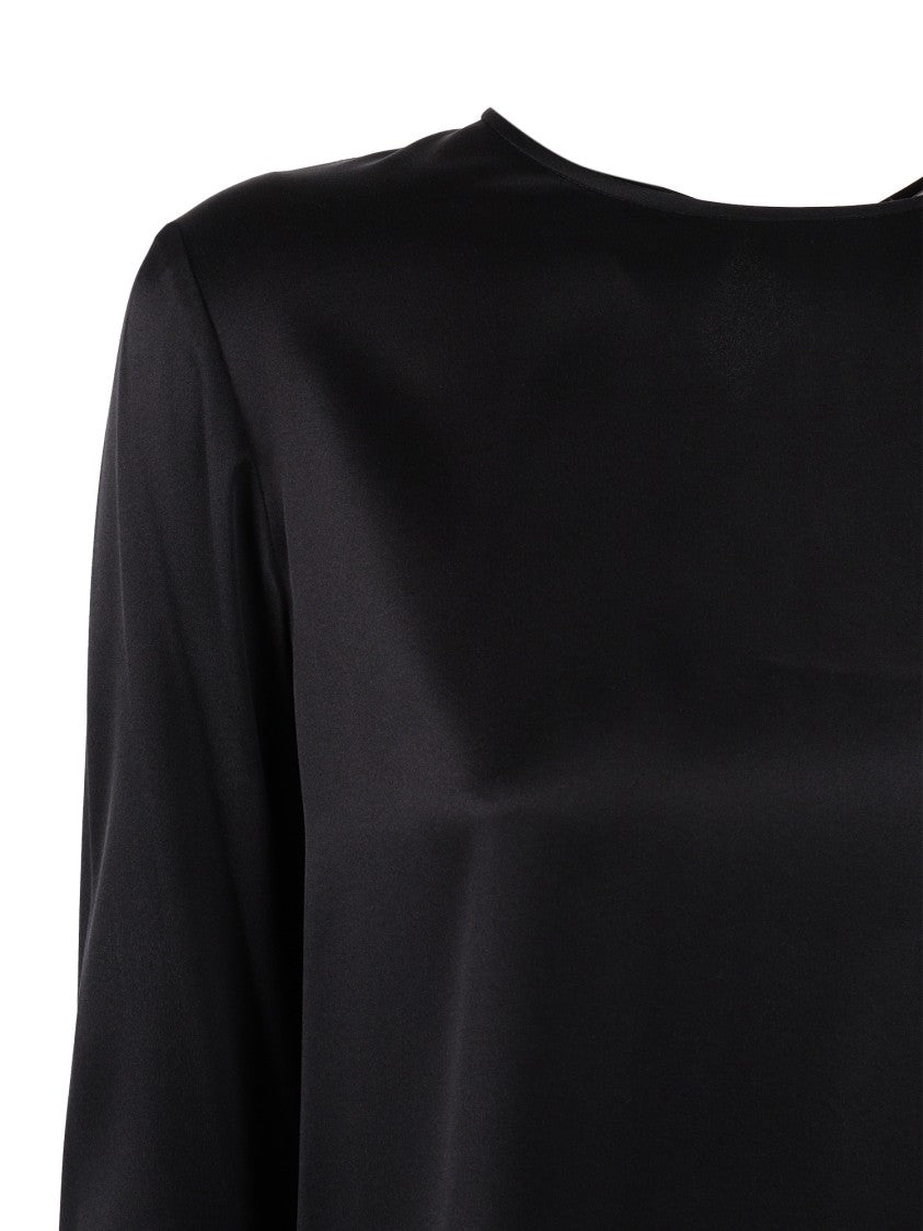 Max Mara Black Silk Top With Classic Round Neck