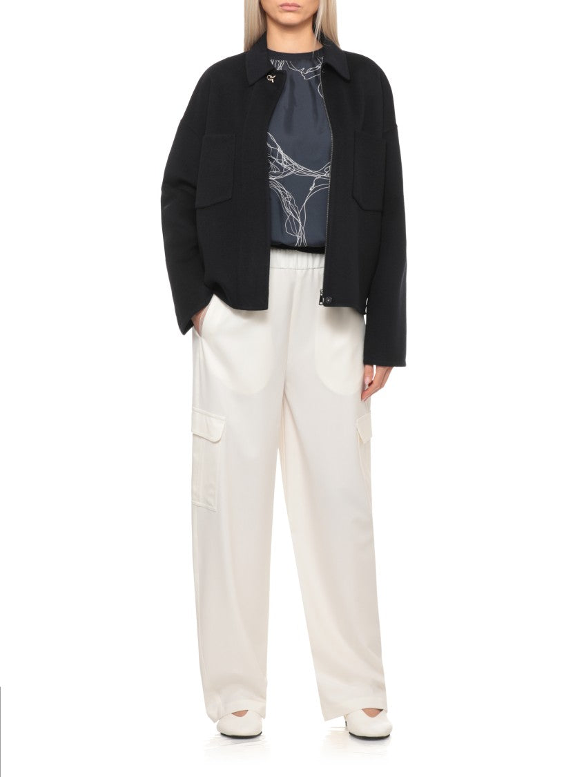 Fabiana Filippi Blue Classic Collar Wool Zip Jacket